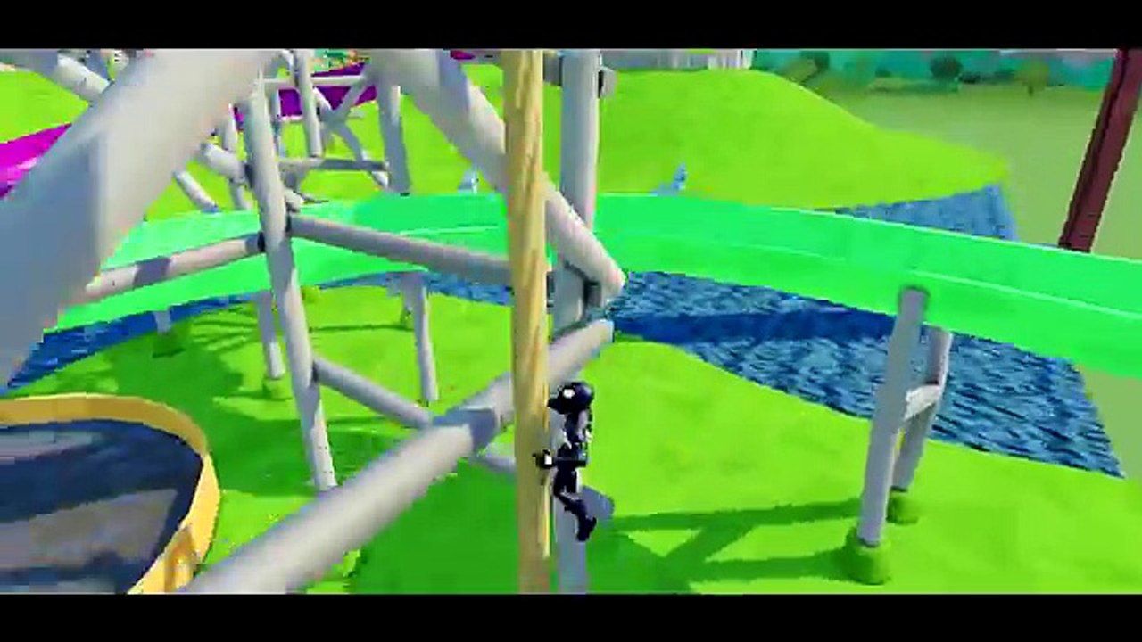 Spiderman & Black Spider-man ride their bikes & have Fun in Toboggan + race with Disney Cars Mcqueen 2016