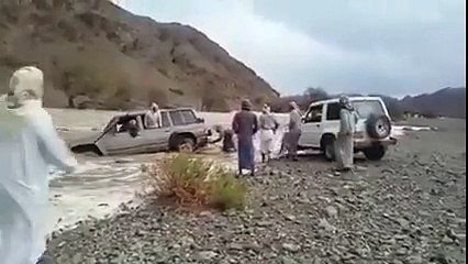 A Brave Rescue Act as Water Gushes Down Wadi in Oman