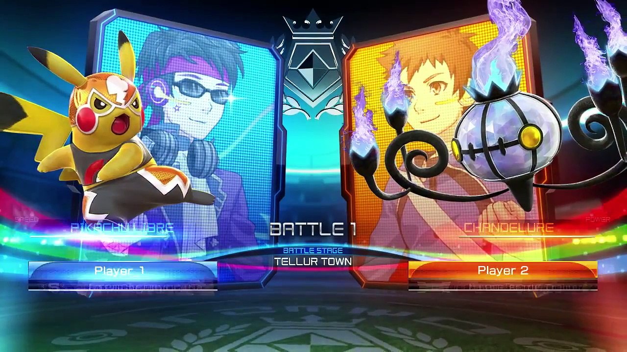 Pokkén Tournament Match Pikachu Libre vs. Chandelure & Lucario vs. Gengar