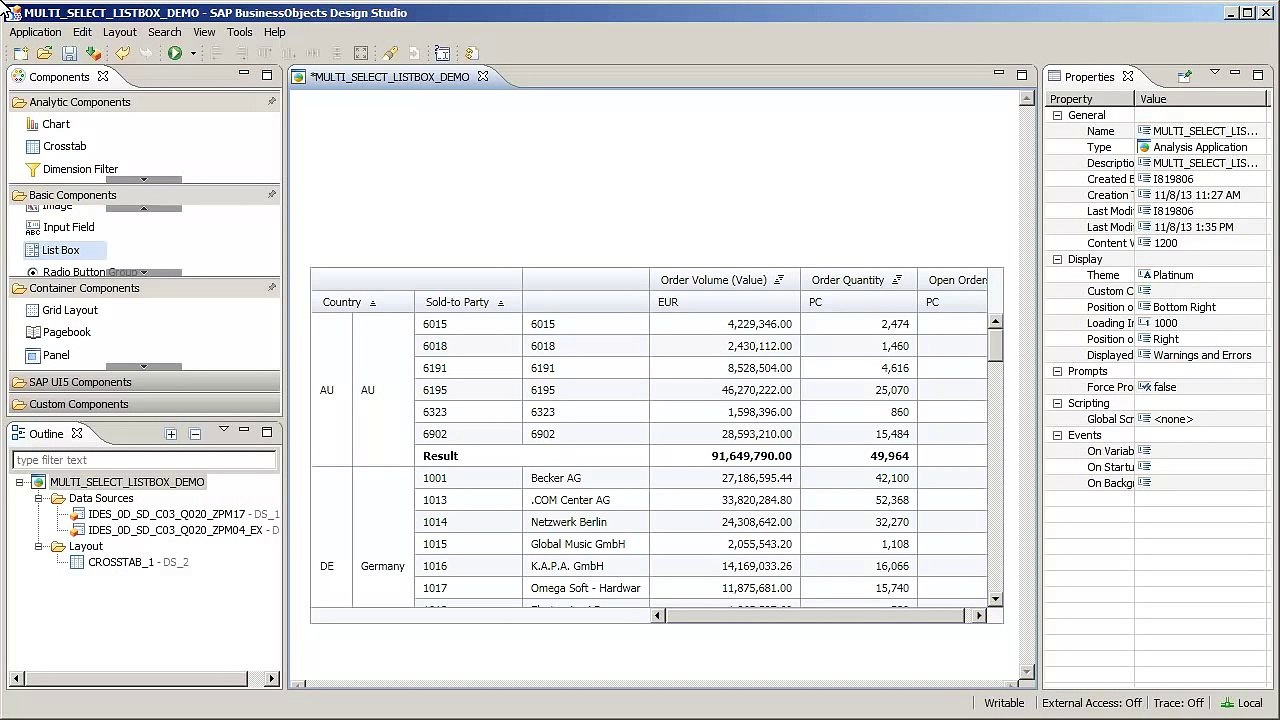 Create a list box with multiple selection capabilities Design Studio 1.2