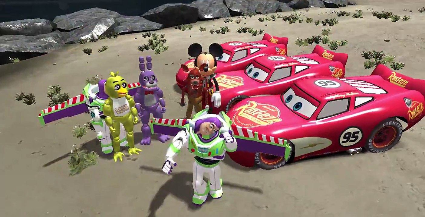 Buzz LightYear & Mickey Mouse with Foxy Chica and Bonnie (FNAF SFM) McQueen Cars + Children Songs