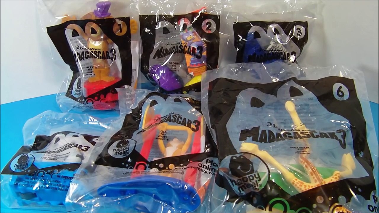 2012 MADAGASCAR 3 SET OF 6 McDONALDS HAPPY MEAL MOVIE TOYS VIDEO REVIEW