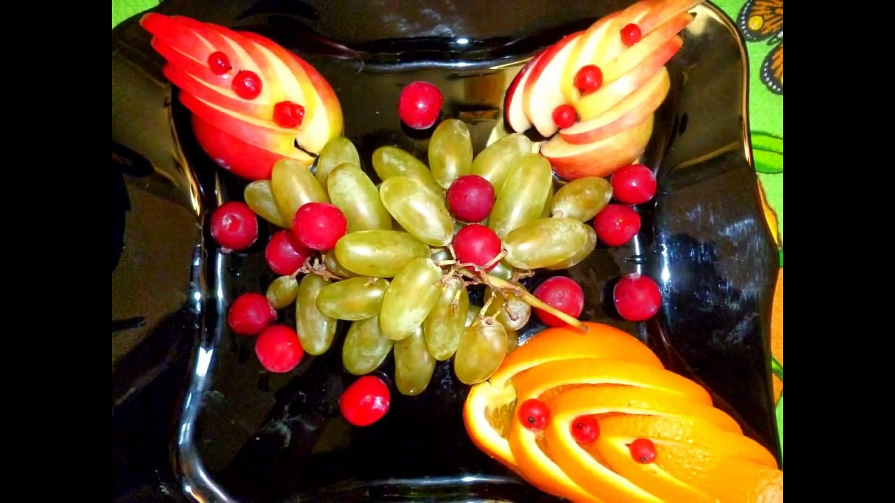 Украшения из яблока и апельсина. Как красиво оформить стол. Decorations of fruits