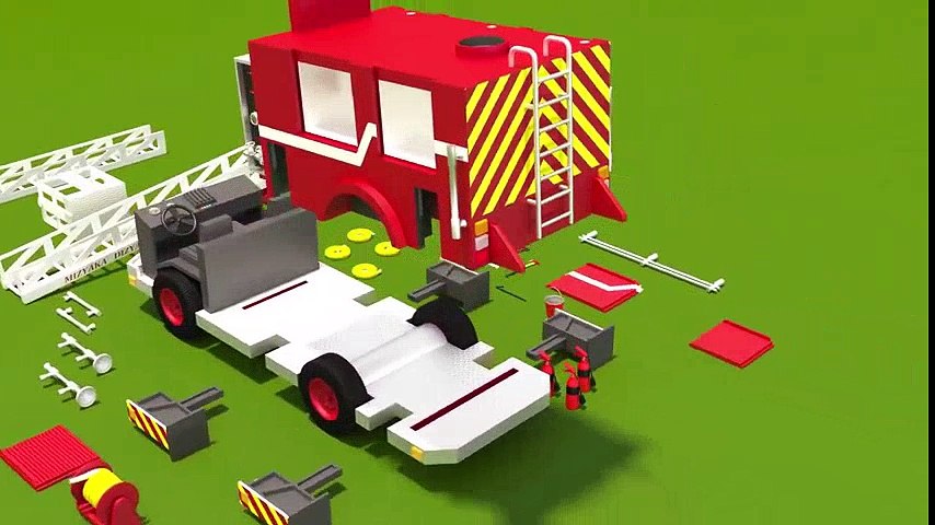 Camion de pompier en action dessin animé éducatif francais. Jeu d'assemblage : le camion d'incendie.  Dessins Animés Pour Enfants