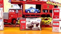 Disney Pixar Cars Fire Rescue Squad Mack Hauler With Tomy Lightning McQueen Mater Police Sally