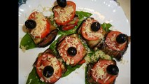 Блюда из баклажан.Рулетики из баклажан. Закуска из овощей и мяса. Красивое оформление