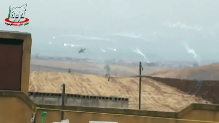 Russian MI-24 'Hind' over the battlefield in Syria´s Hama province