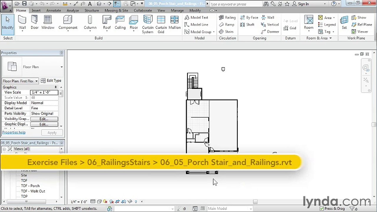 06 05. Creating porch stairs and railings - House in Revit Architecture