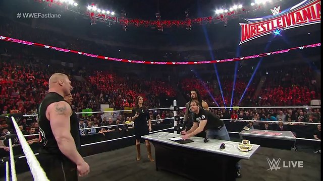 Dean Ambrose confronts Brock Lesnar during their WWE Fastlane contract signing- Raw, Feb. 8, 2016