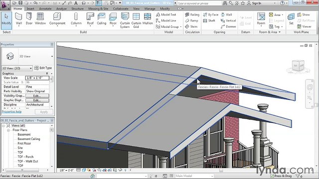 08 03. Applying gutters and facia boards to the roof - House in Revit Architecture