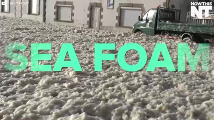 Bubbly Sea Foam Fills A Town In France