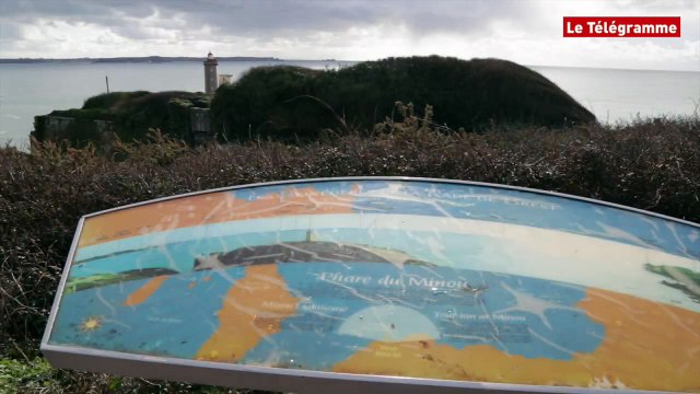 Plouzané (29). Un gros porte-conteneurs passe devant le phare du Minou