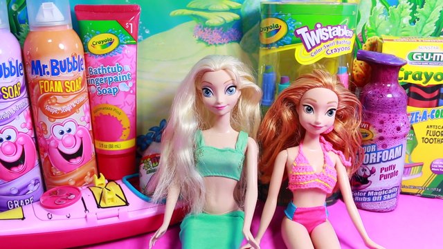 BARBIE BATH FOAM! Frozen Elsa Anna Princess Makeover Fizz SURPRISE Dinosaur Egg Mr. Bubble Crayola