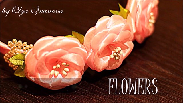 Цветы из Лент Своими Руками с Бисерными Лепестками - KANZASHI