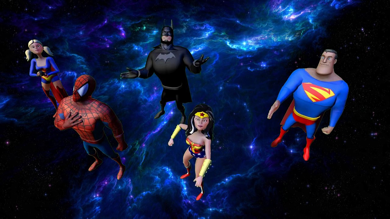 Finger Family Song Nursery Rhyme: Spiderman Batman Superman Wonder Woman & Supergirl