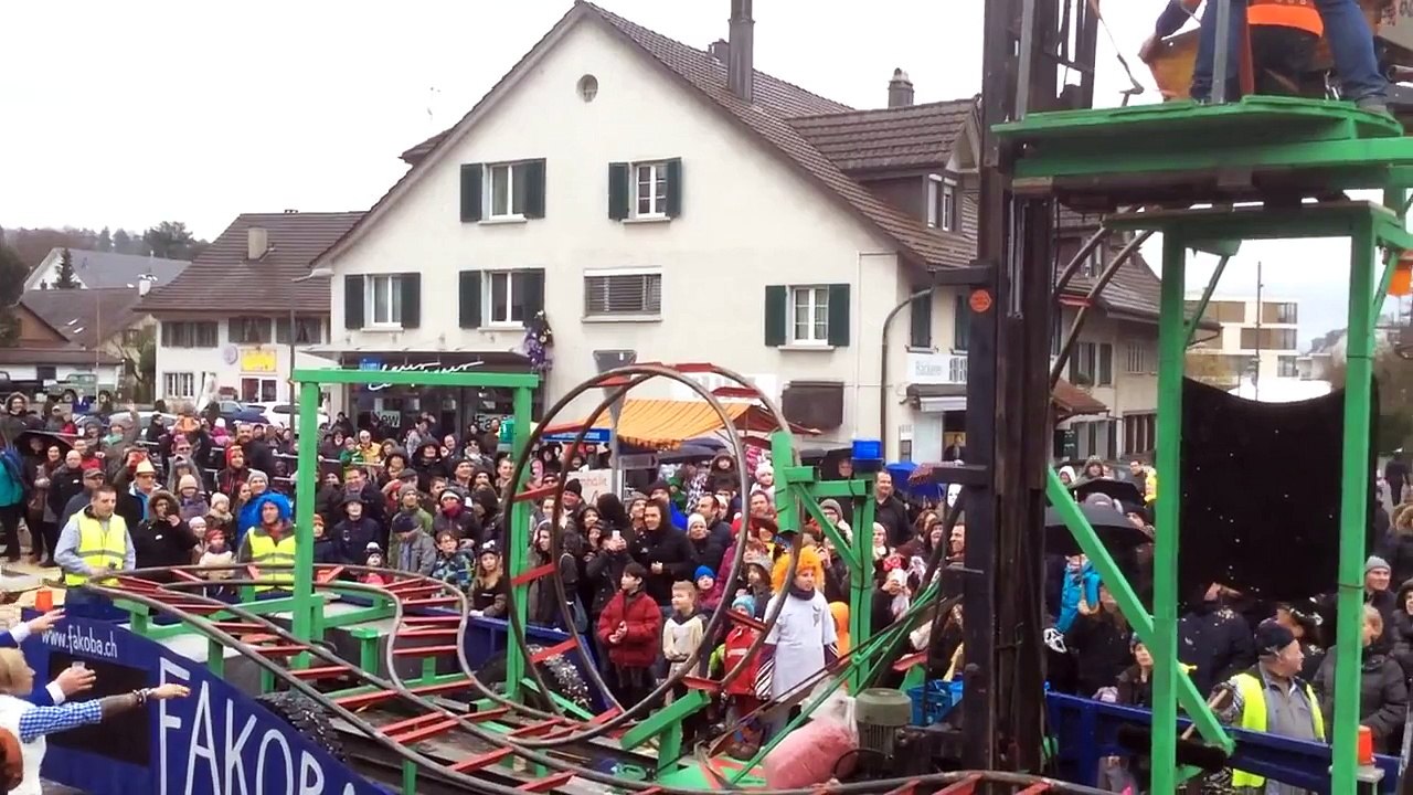 Carnaval float with looping roller coaster in Switzerland
