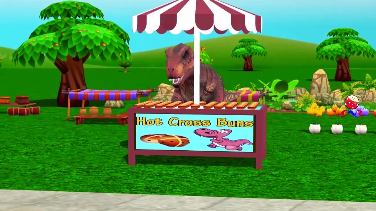 Dinosaur Cartoons Singing Hot Cross Buns And Elephant Finger Family Children Nursery Rhyme