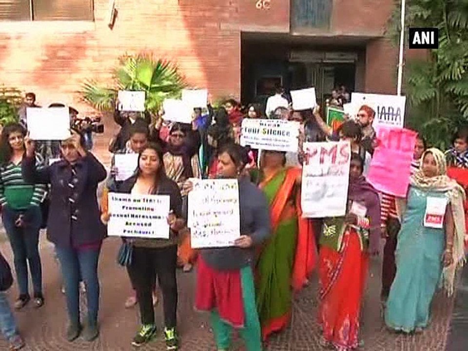 Protest against Pachauri outside India Habitat Centre
