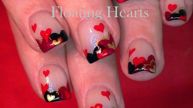 Easy Valentine's Day Nails - Cute Floating Hearts Nail Art Design Tutorial