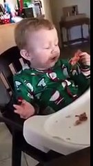 Baby's first reaction of taste of bacon #2