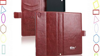 Pdncase Funda de Piel para Sony Xperia Z3 Wallet Case Cover - Marrón