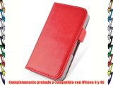 JAMMYLIZARD | Funda De Piel Para iPhone 4 y 4S Tipo Cartera Luxury Wallet Case ROJO