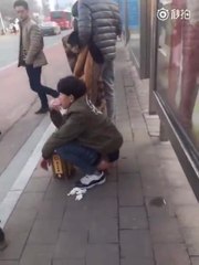 Man shits while waiting for bus