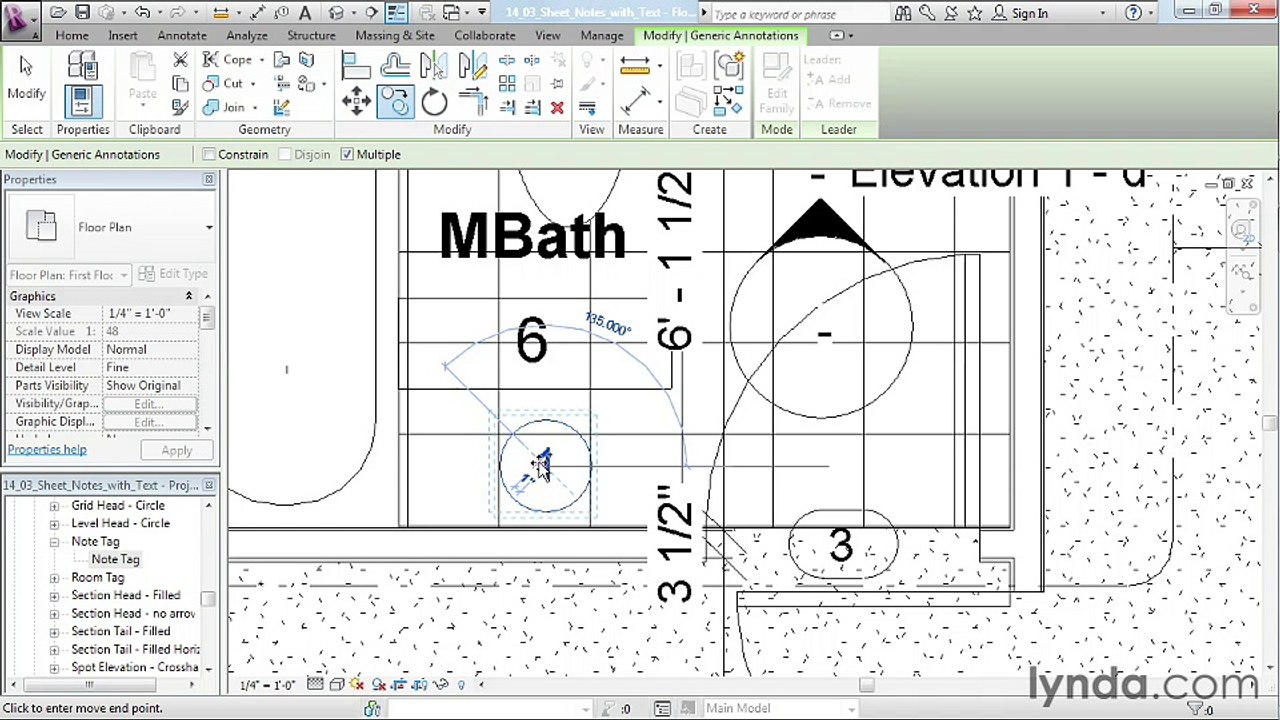 14 03. Adding notes with text - House in Revit Architecture