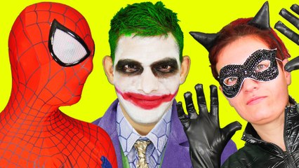 Spiderman vs Joker and Catwoman in Real Life Superhero Fun (1080p 60fps)