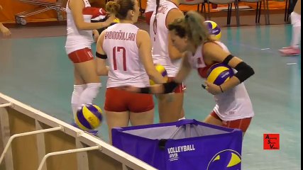 Volleyball Girls Hot Warming Up With Ball