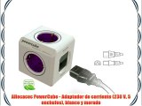 Allocacoc PowerCube - Adaptador de corriente (230 V 5 enchufes) blanco y morado