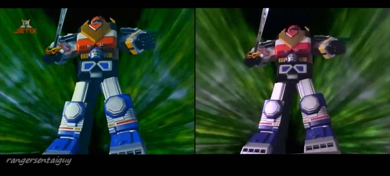 Power Rangers Lost Galaxy Galaxy Megazord First Appearance Split Screen (PR and Sentai version)