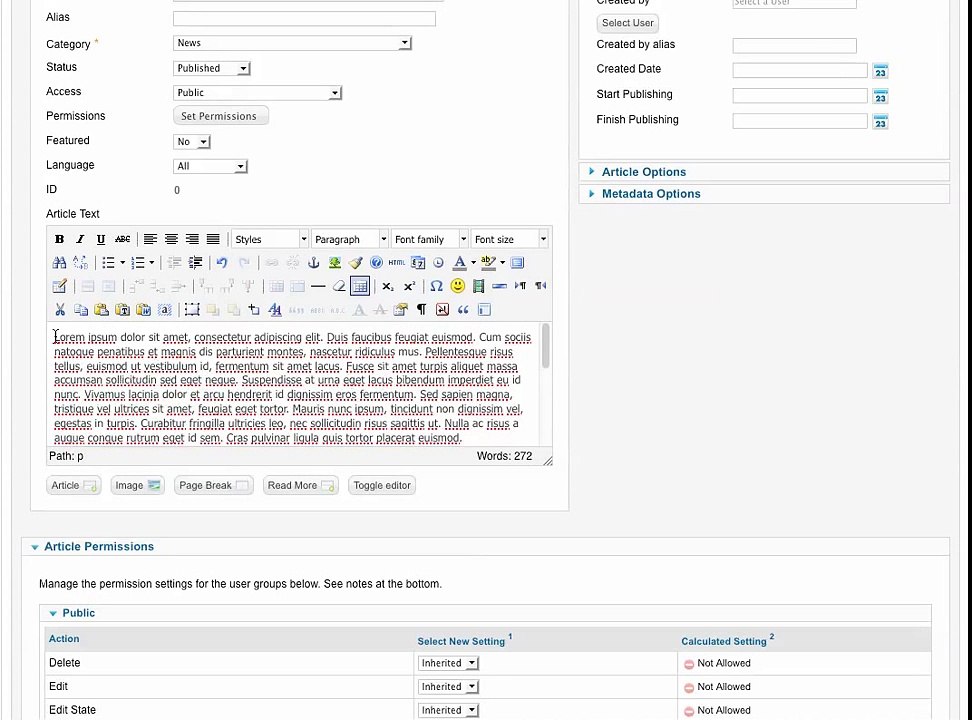 Adding and managing images to an article in Joomla 2.0