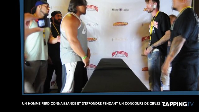 Un homme perd connaissance et s’effondre pendant un concours de gifles ! (Vidéo)