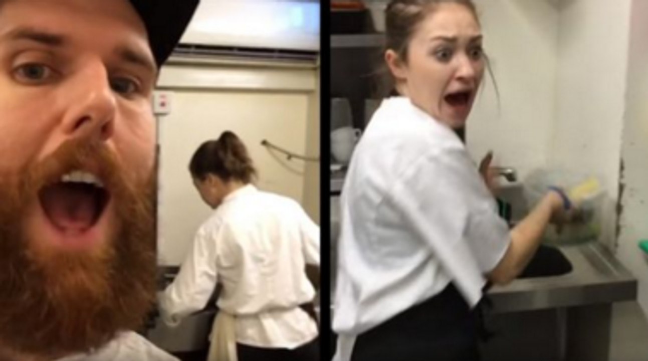 This Dude Plays With Fire By Repeatedly Scaring Hot Chef