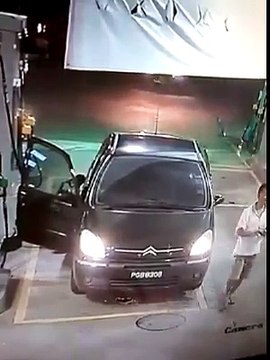 Car gas station accident fire