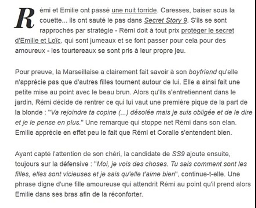 Secret Story 9 : La nuit torride de Rémi et Emilie entre calins et bisous 31/08