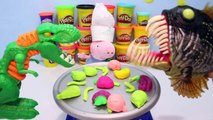 DINOSAURS + SHARKS Eat PLAY DOH FOOD Video at Peppa Pigs Restaurant Toypals.tv