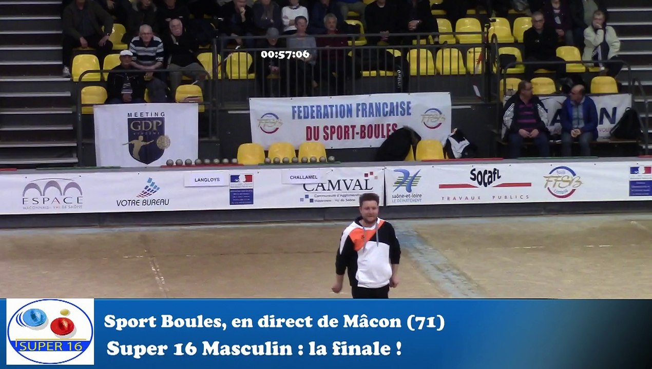Mène 9, finale Challamel contre Langloys, Troisième étape du Super 16, Sport Boules, Mâcon 2016