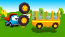 Toy Trucks LEO JUNIOR builds a BUS! Kids 3D Educational Construction Cartoons for Childre