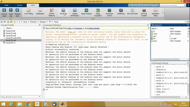 Arduino & Matlab: system identification matlab temperature with arduino