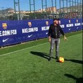 Leo Messi scores from an impossible angle at FC Barcelona training