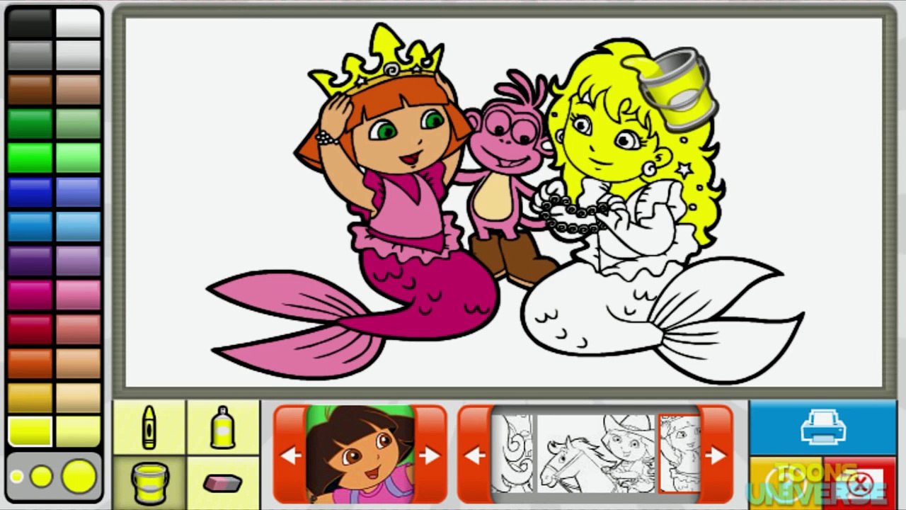 Dora the Explorer Mermaid Princess Nick Jr. Coloring Book Game for Children