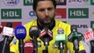 HBL PSL Post-Match Press Confrence Shahid Afridi of Peshawar Zalmi at at Sharjah Cricket Association Stadium