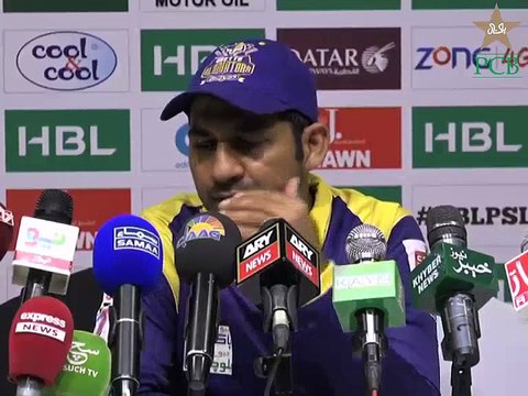 HBL PSL Post-Match Press Confrence Sarfaraz Ahmed of Quetta Gladiators at Sharjah Cricket Association Stadium