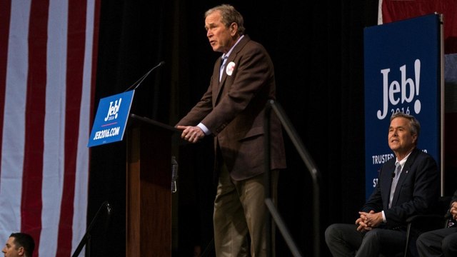 George W. Bush campaigns for brother, cracks jokes