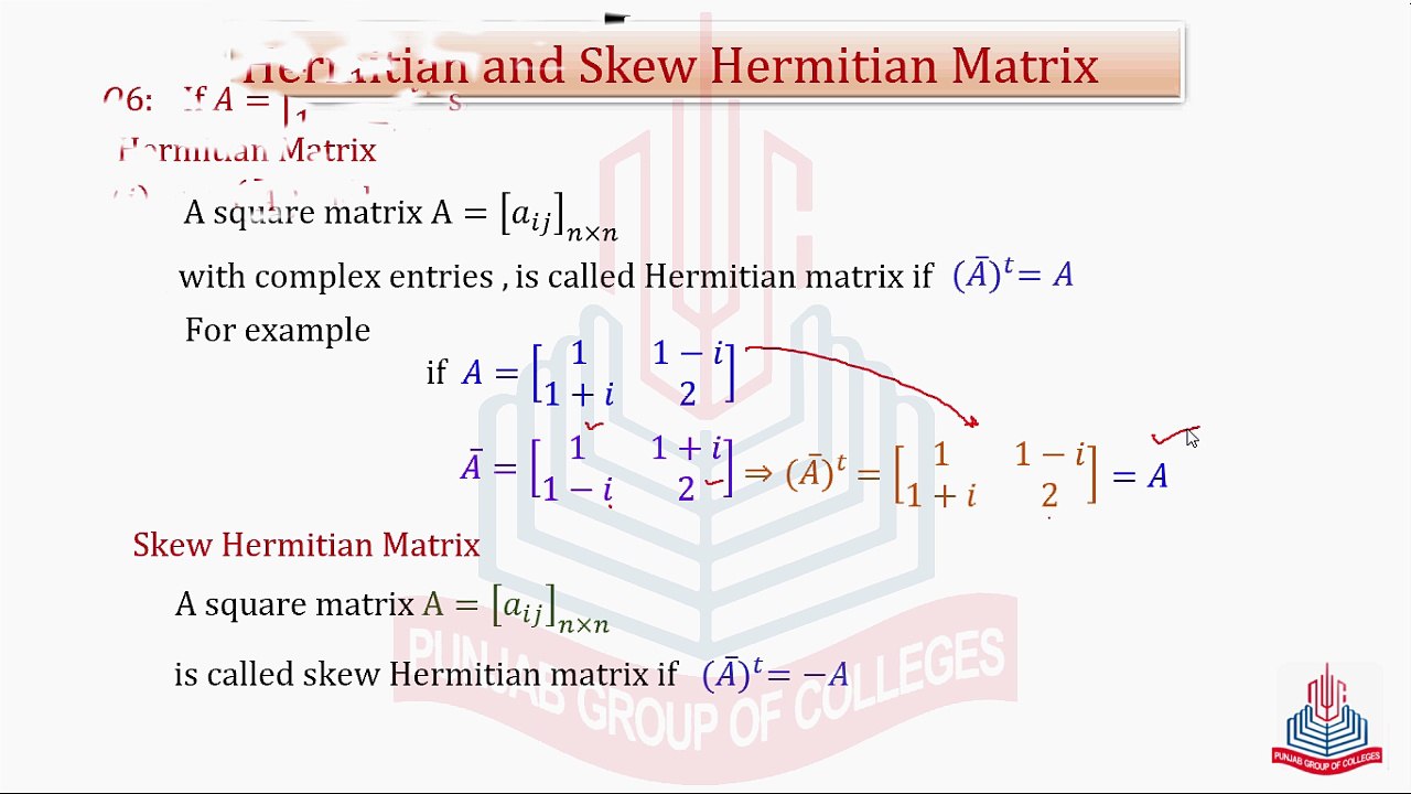 Hermitian & Skew Hermitian Matrix , Question No.6 ( Part i & ii ...
