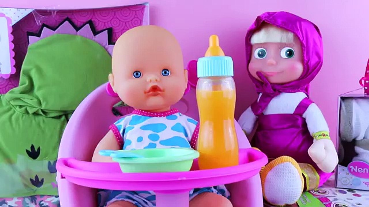 New Baby Dress Up Nenuco Baby Doll lunch time with Masha and the Bear Doll