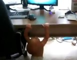 Baby does pull ups trying to watch cartoons