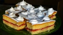 Meringue Cake Recipe Demonstration. Homemade Meringue Cake. sponge cake with meringue.